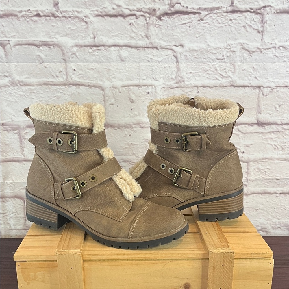 AK Sport Women's Tan Ankle Boots with Buckle Detail